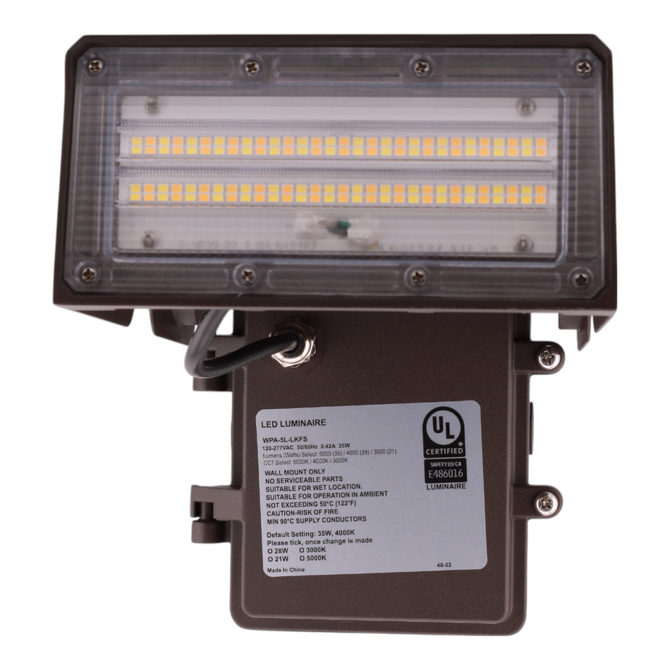 WPA-5L-LKFS LED Adjustable Wall Pack 22-35W 120-277V Selectable Lumen CCT