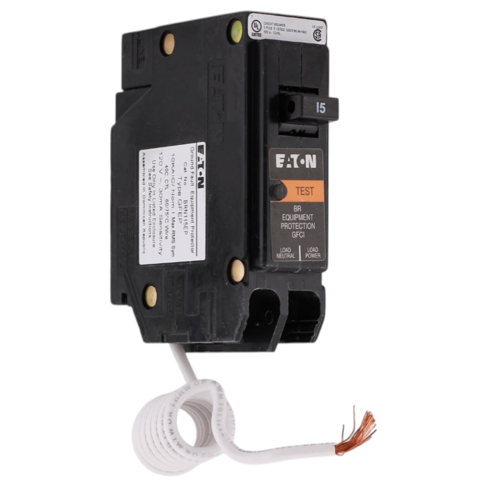 Eaton BR, BRN115EP, 15A, 1P, 120/240V, GFCI Equipment Protector, Pigtail Neutral, Circuit Breaker