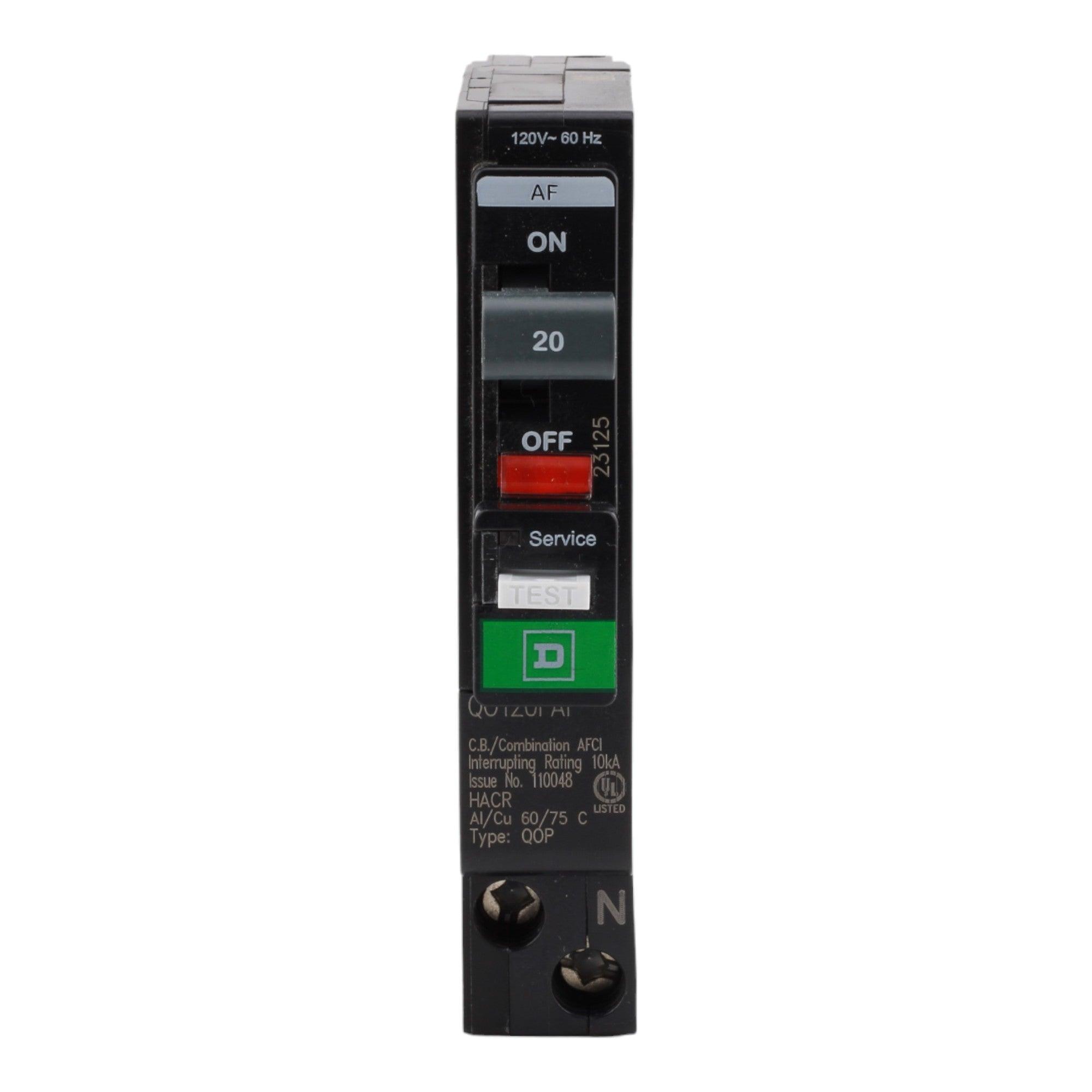 Square D QO120PAF 20A 120V 1-pole AFCI Circuit Breaker Plug-on Neutral UL