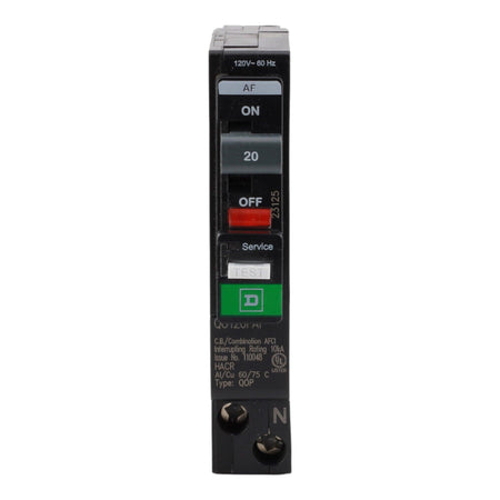 Square D QO120PAF 20A 120V 1-pole AFCI Circuit Breaker Plug-on Neutral UL