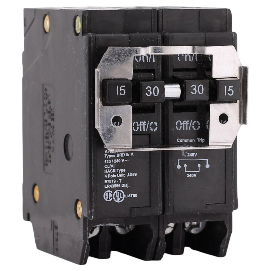 Eaton BR, BQC215230, 15A/30A, 4P, 120/240V, CTL Quadplex Circuit Breaker