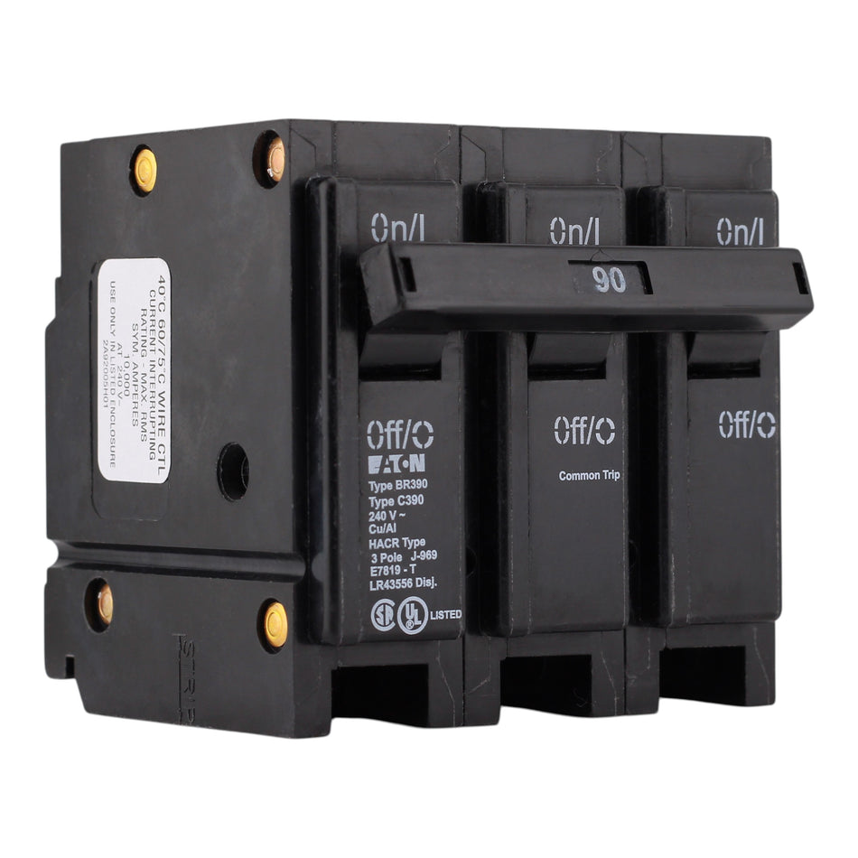 Eaton BR, BR390, 90A, 3P, 240V, Thermal Magnetic, Circuit Breaker