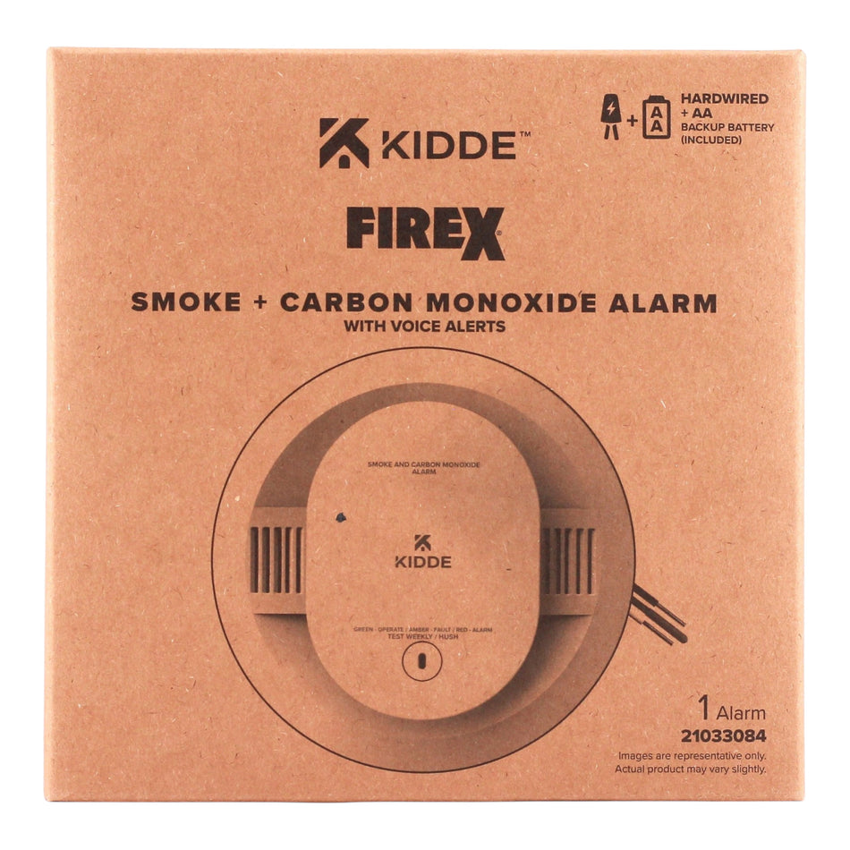 Kidde FireX CUACFEX-V Hardwired, 120V AC, Combo Smoke & CO Alarm, Voic ...