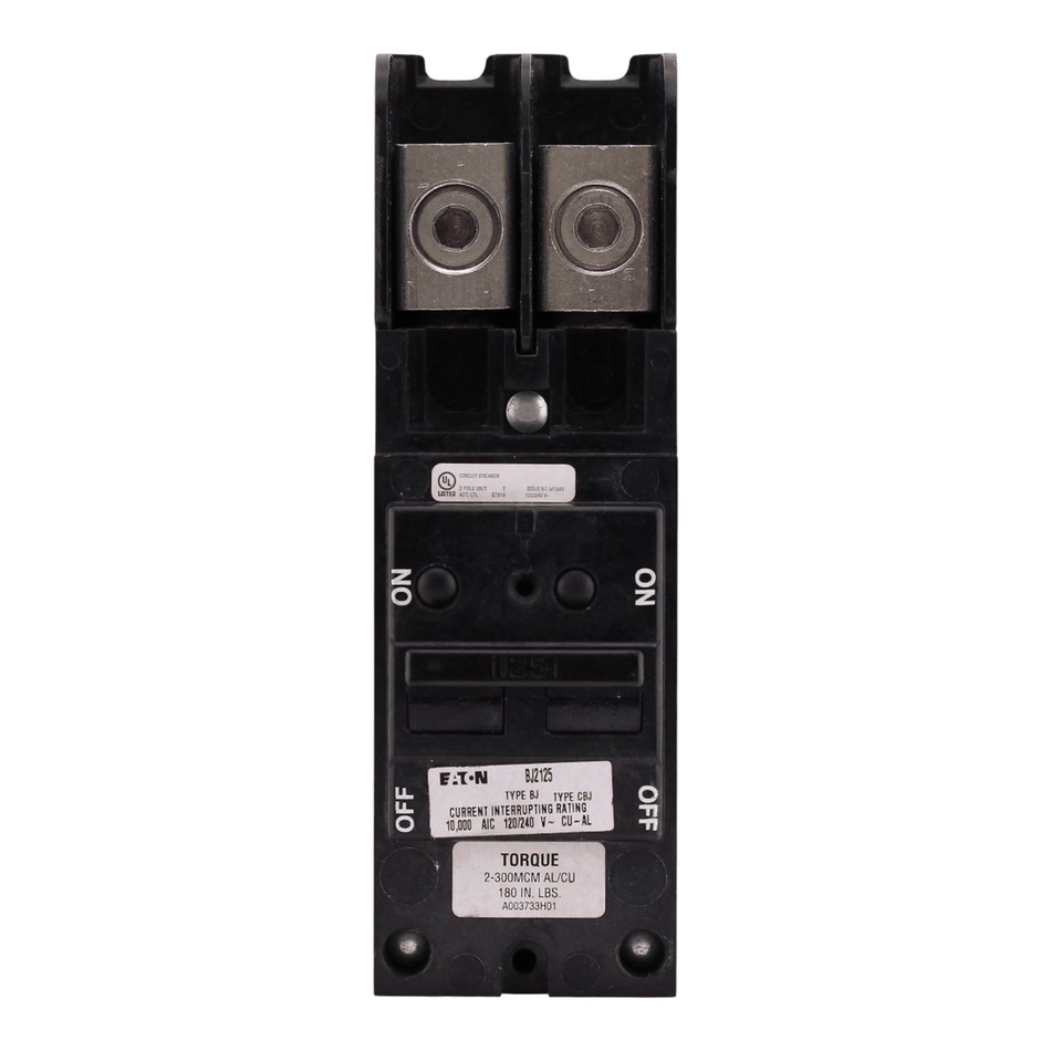 Eaton BJ, BJ2125, 125A, 2P, 120/240V, 10kA, Plug-On, Sub-Feed Main Circuit Breaker