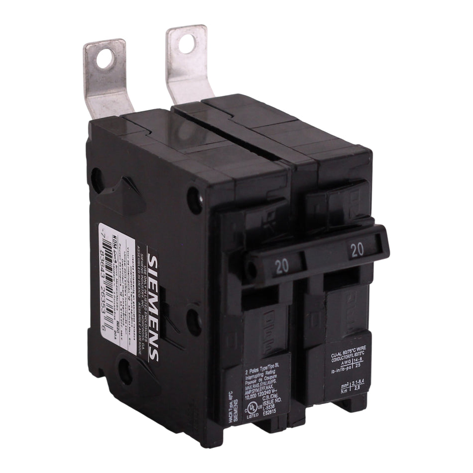 Siemens B220 20 Amps 120/240 Volts Two-Pole Bolt-On Circuit Breaker Type BL for Siemens Bolt-On Load Centers