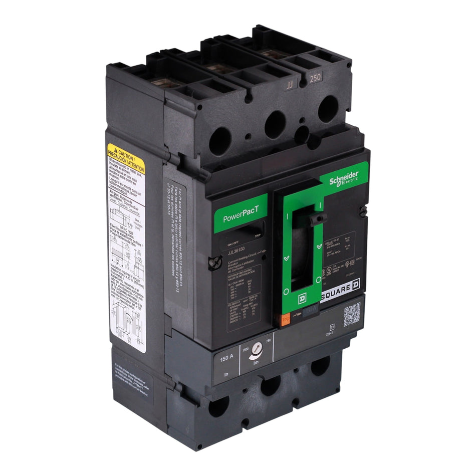 Square D PowerPacT J, JJL36150, 150A, 3P, 600V, 25kA, Thermal-Magnetic, Unit Mount, Lug, 80%, MCCB