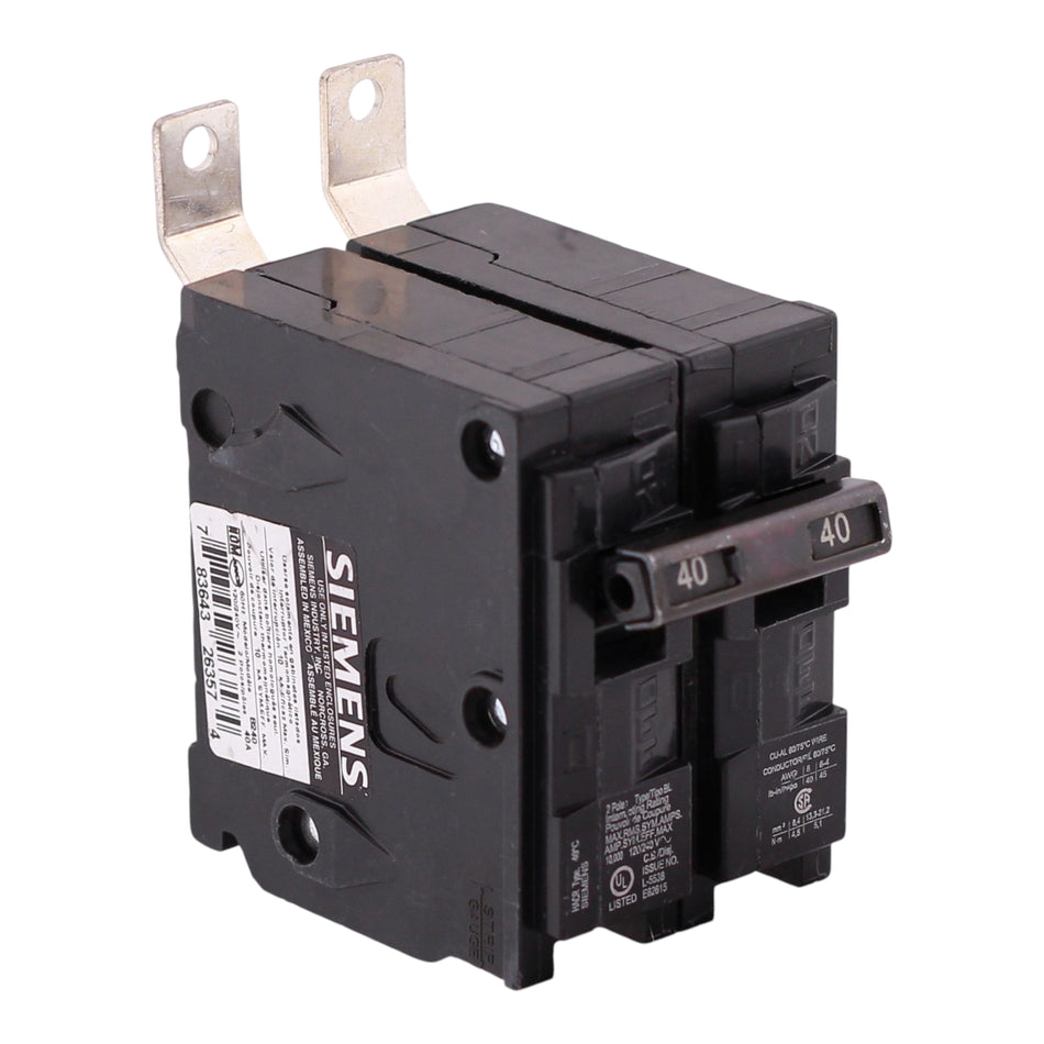 Siemens BL, B240, 40A, 2P, 120/240V, 10kA, Bolt-On, Thermal-Magnetic, Circuit Breaker