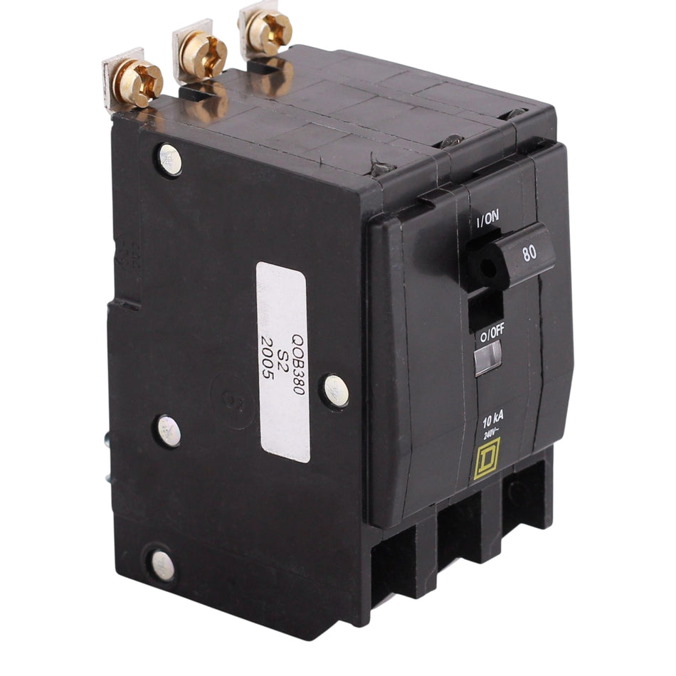 Square D QO, QOB380, 80A, 3P, 120/240V, Bolt-On, Standard, Circuit Breaker