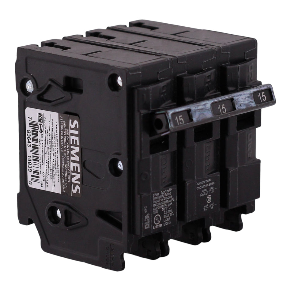 Siemens QP, Q315, 15A, 3P, 240V, 10kA, Circuit Breaker