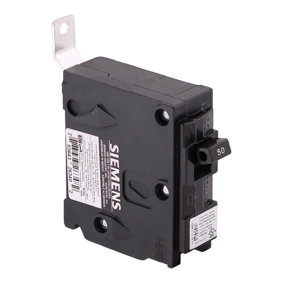 Siemens BL, B150, 50A, 1P, 120/240V, 10kA, Bolt-On, Thermal-Magnetic, Circuit Breaker