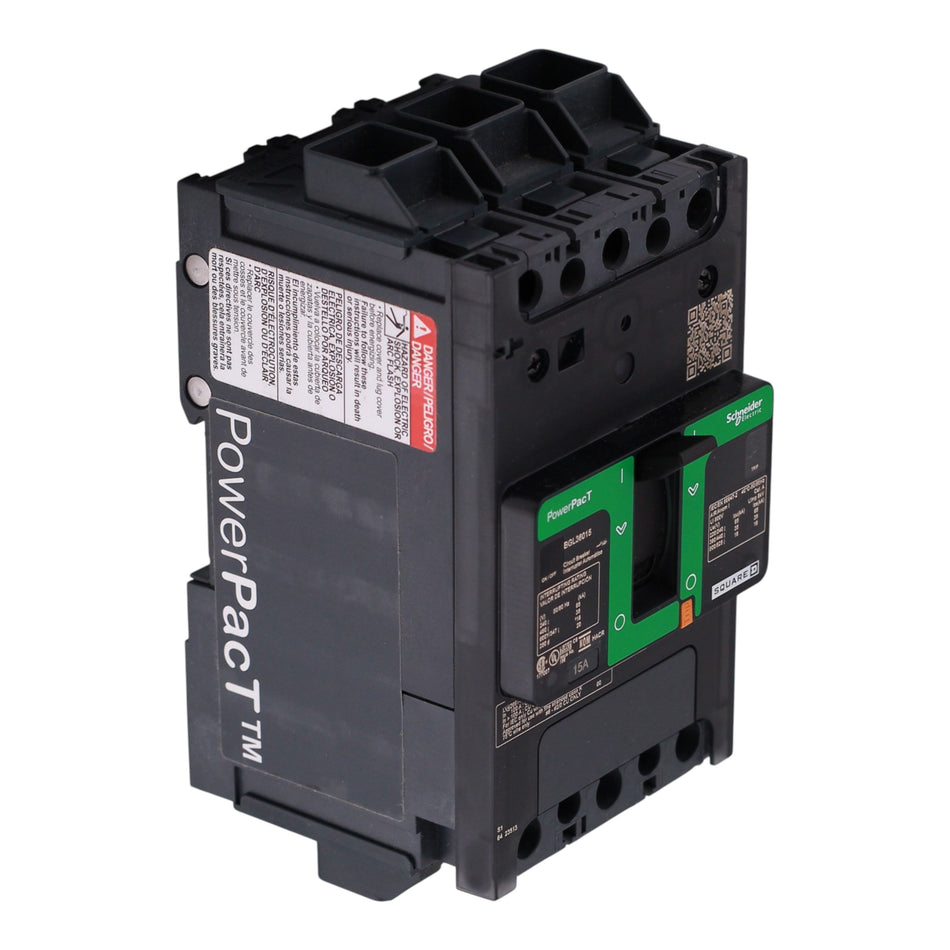 Square D PowerPacT B, BGL36015, 15A, 3P, 600Y/347V, 18kA, Thermal-Magnetic, EverLink Lug, MCCB
