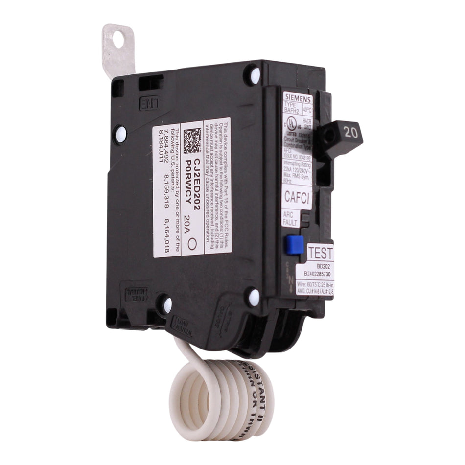 Siemens BA120AFCH, 20A, 1P, 120V, CAFCI, Pigtail Neutral, Circuit Breaker