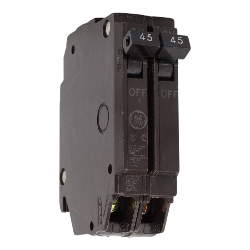 GE THQP245, 45A, 120/240V, 2-Pole Circuit Breaker, Plug-In, for Load Centers and Lighting Panels