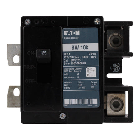 Eaton BW2125 125 Amp Main Circuit Breaker, Type BW, 240V, Bolt-On, UL Listed