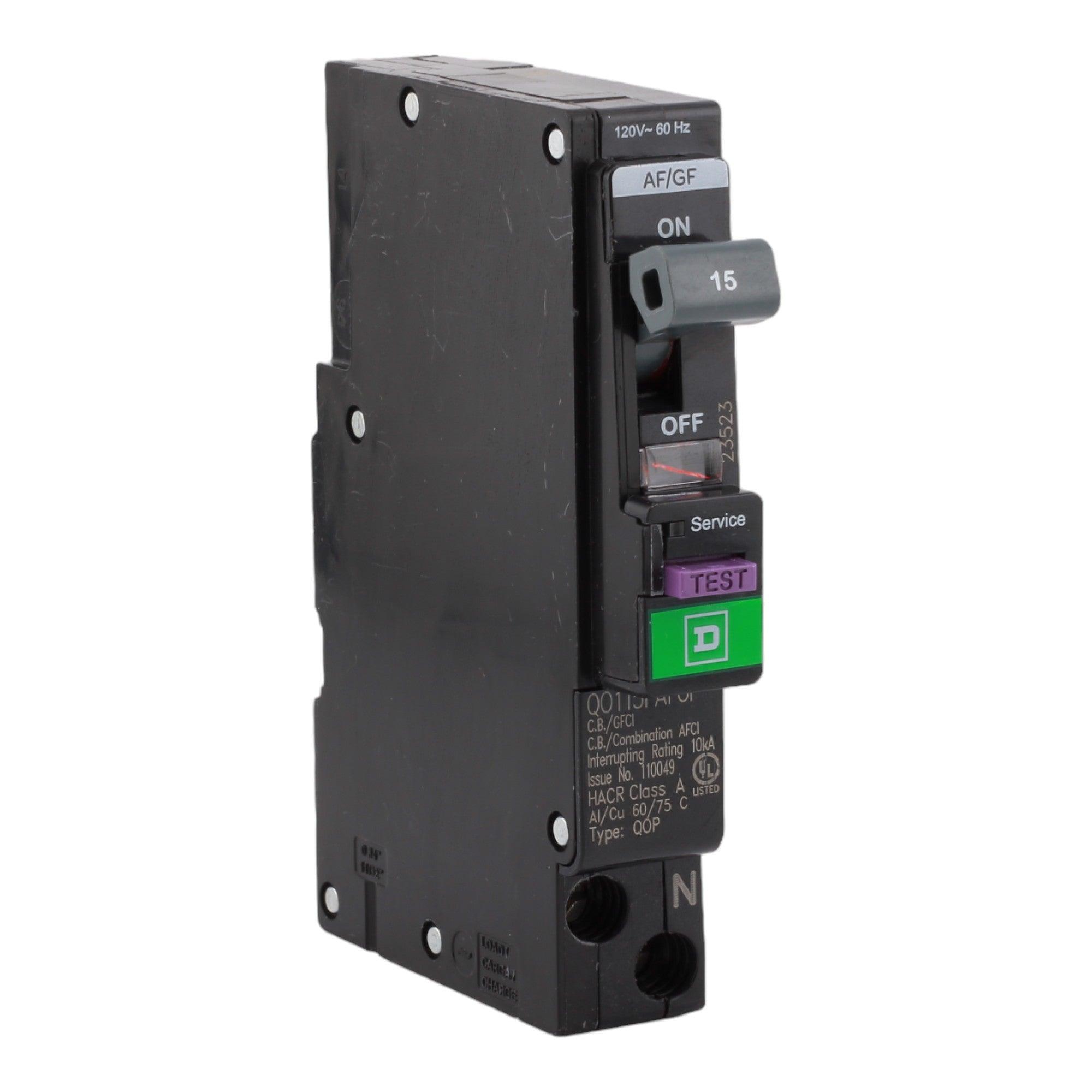 Square D QO115PAFGF 15 Amp Single Pole 120V Plug-On Neutral AFCI/GFCI Dual Function Circuit Breaker UL