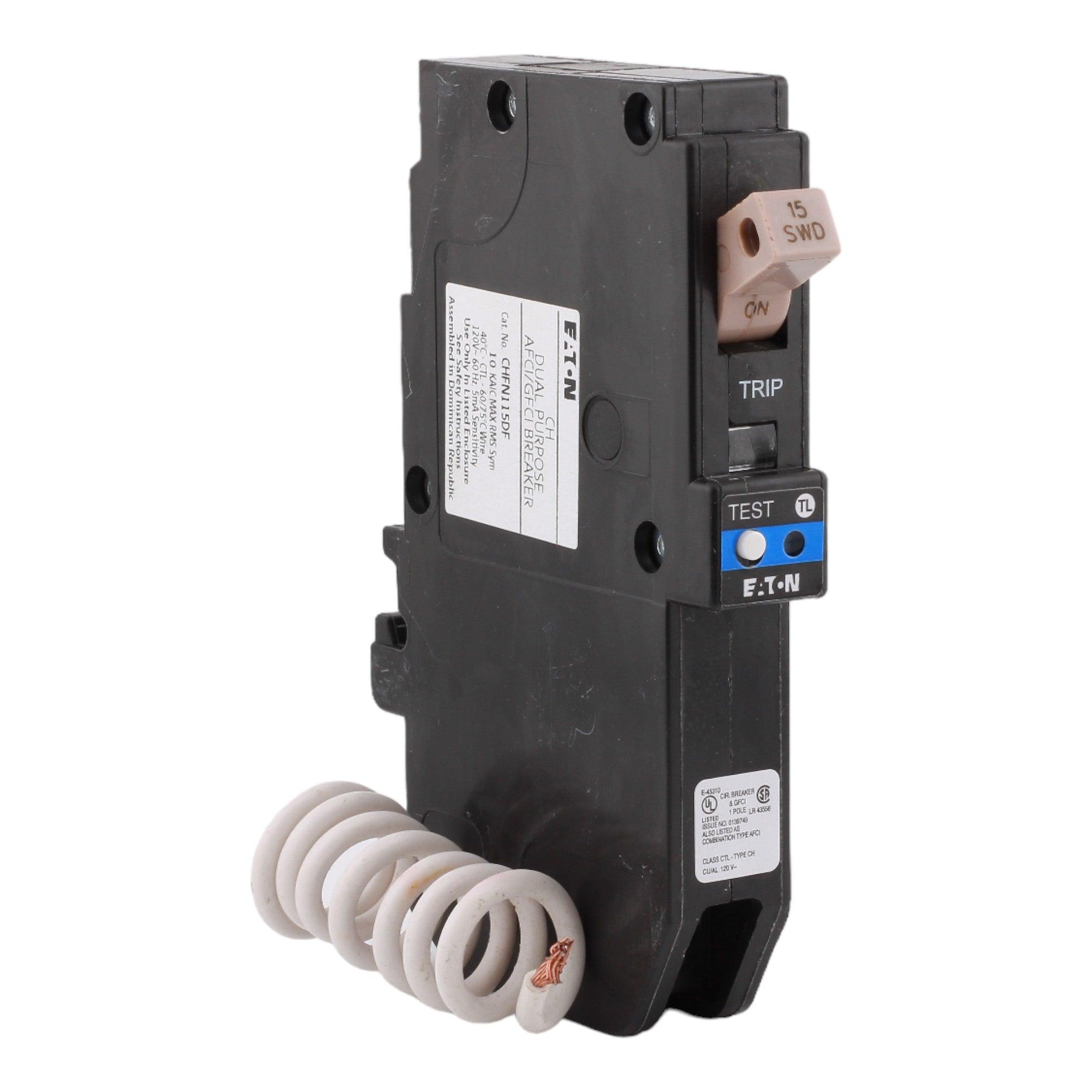 Eaton CH CHFN115DF 15A 1P 120V AFCI/GFCI Pigtail Neutral Circuit