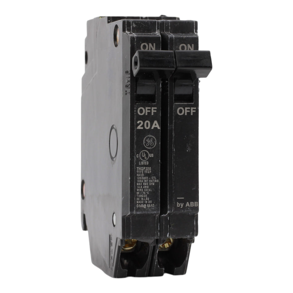 GE THQP220 20A 2P 120/240V Q-Line Thin Plug-In Circuit Breaker