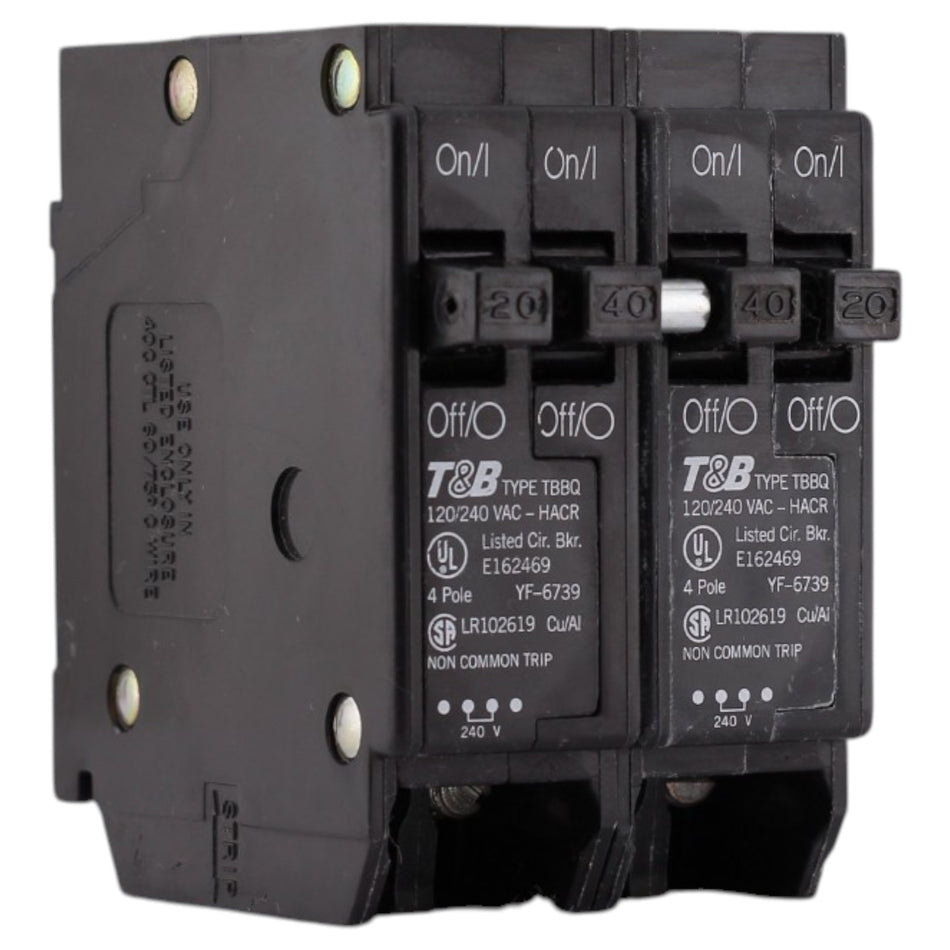 Thomas & Betts TBBQ, TBBQ2402120, 20A/40A, 4P, 120/240V, 10kAIC, CTL Quadplex, Plug-On, Circuit Breaker