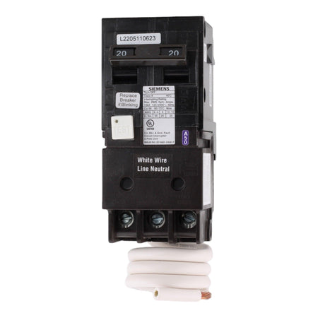 Siemens QF220A 20 Amp Double Pole 240V Pigtail-Neutral GFCI Ground Fault Circuit Breaker UL
