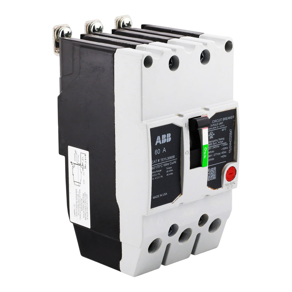 GE TEY TEYL3060B 60A 3P 277/480Y Bolt-On LI Circuit Breaker