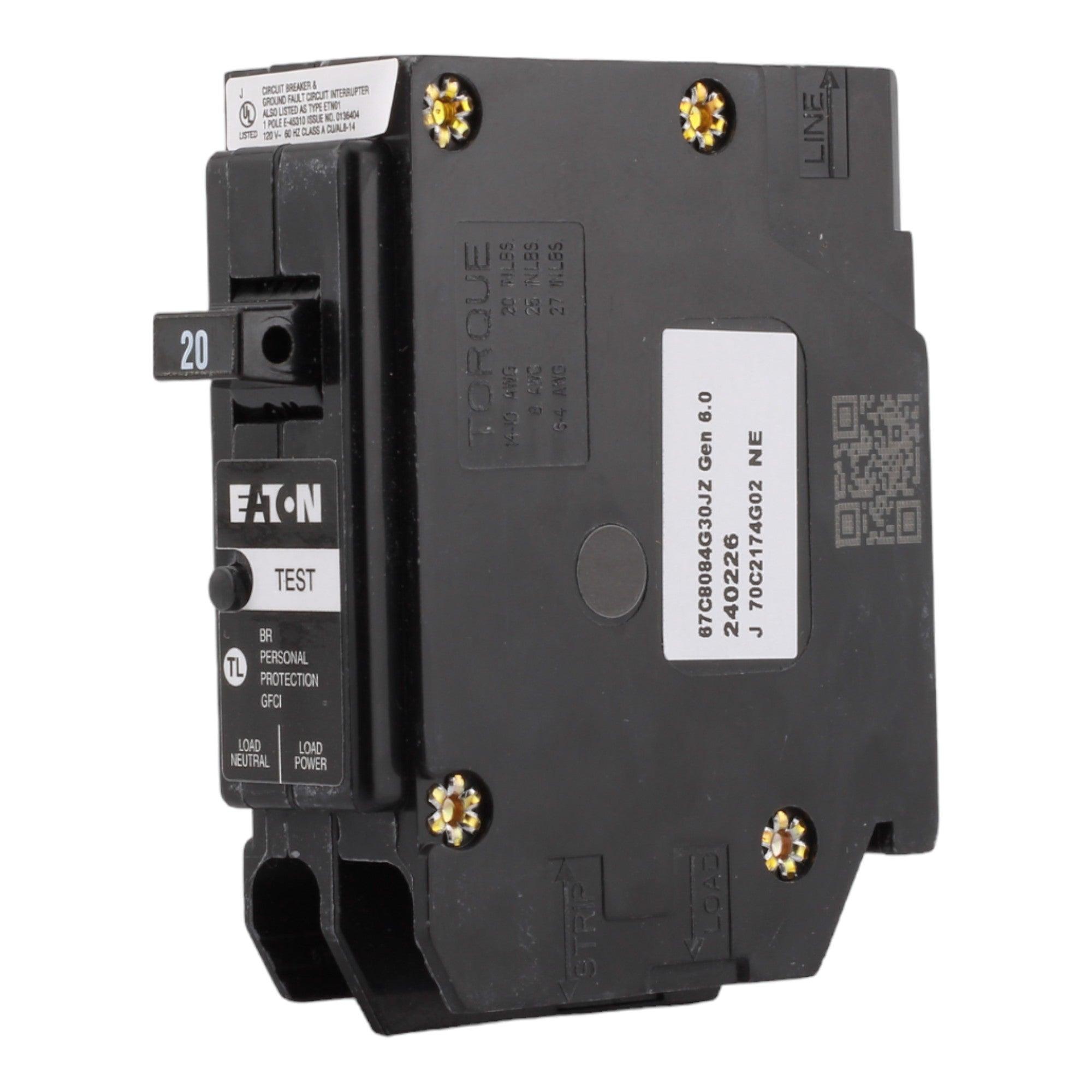 Eaton BRP120GF 20A 120/240V 1-pole GFCI Circuit Breaker Plug-on Neutral