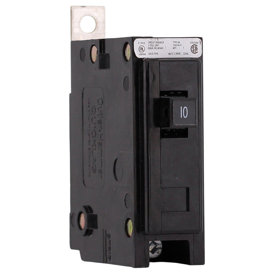 Eaton BAB, BAB1010, 10A, 1P, 120/240V, 10kA, Bolt-On, Quicklag, Thermal-Magnetic, Circuit Breaker
