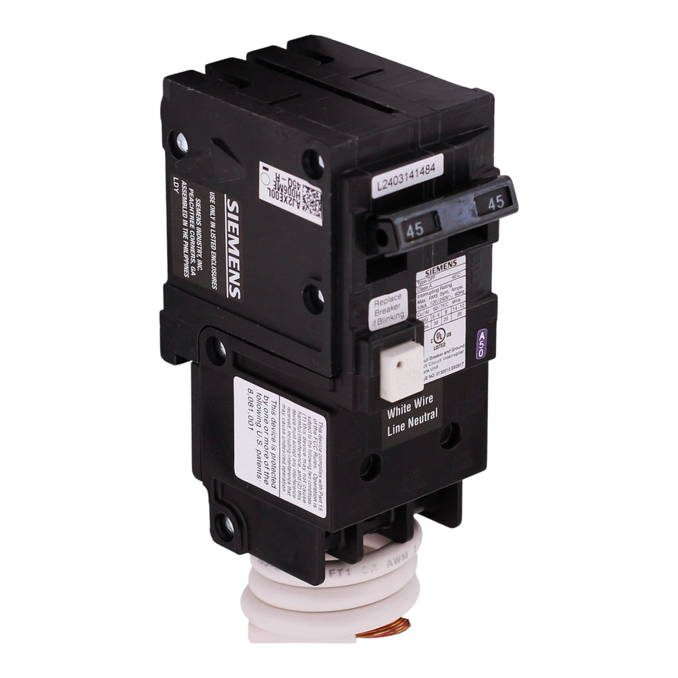 Siemens QPF, QF245A, 45A, 2P, 120/240V, GFCI, Pigtail Neutral, Circuit Breaker