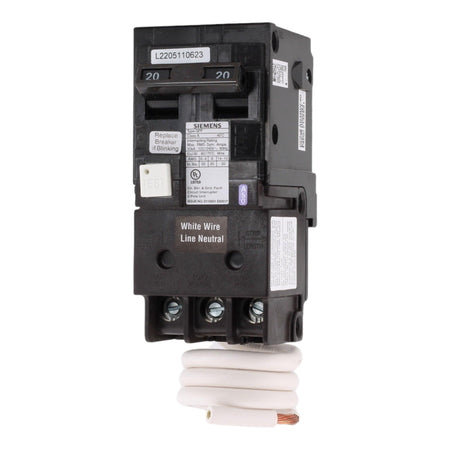 Siemens QF220A 20 Amp Double Pole 240V Pigtail-Neutral GFCI Ground Fault Circuit Breaker UL