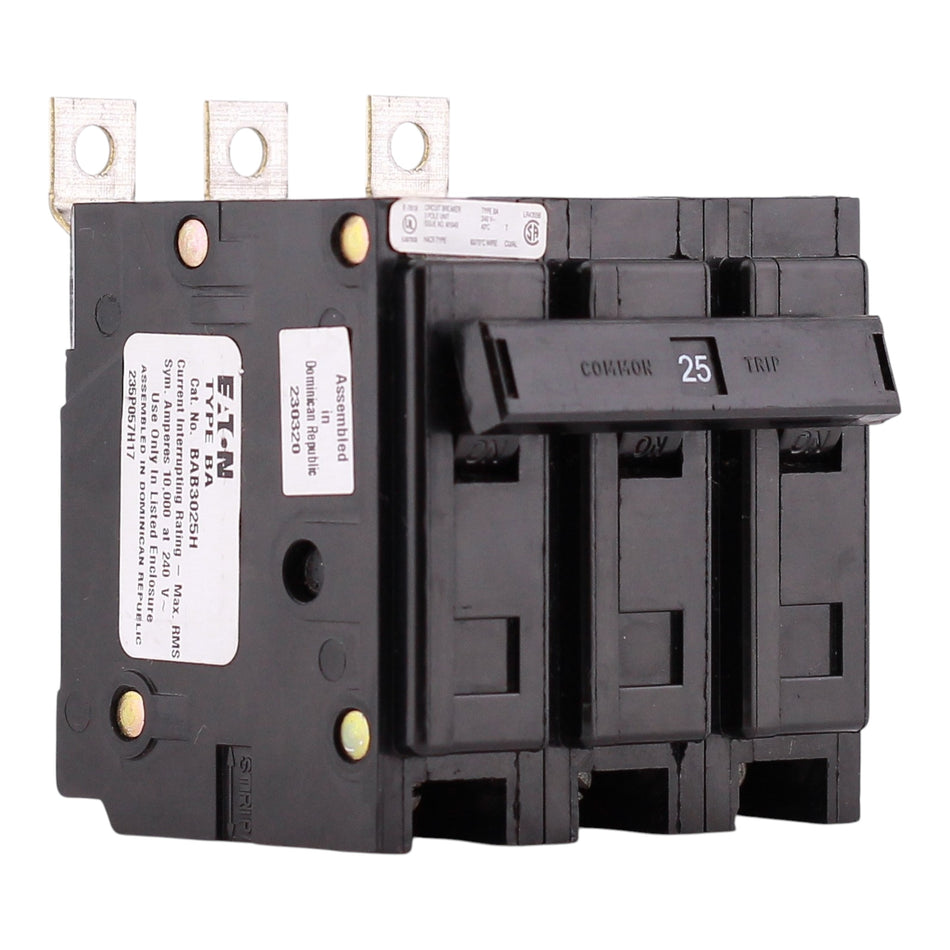 Eaton BAB, BAB3025H, 25A, 3P, 240V, Quicklag, Thermal Magnetic, Bolt-On, Circuit Breaker