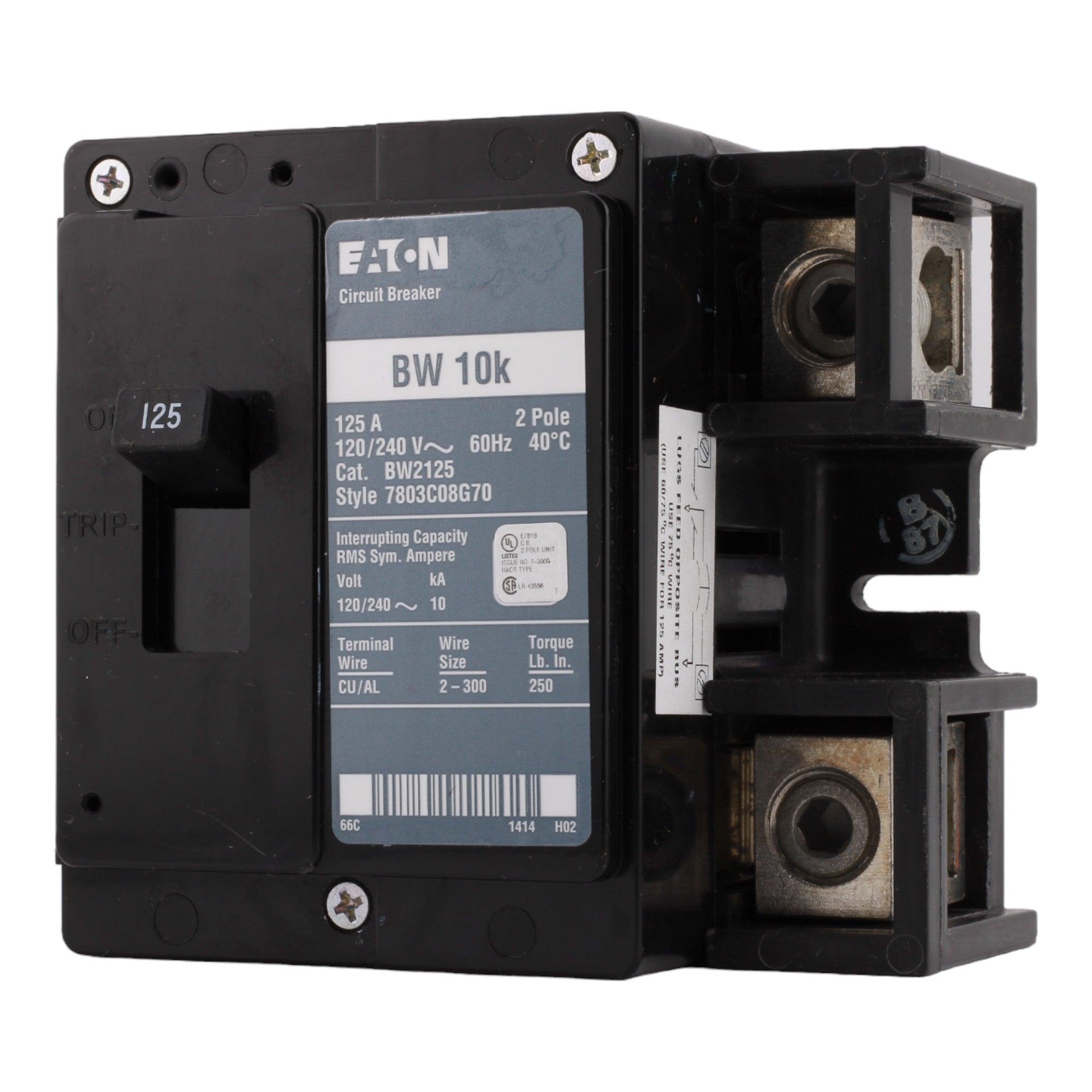 Eaton BW2125 125 Amp Main Circuit Breaker, Type BW, 240V, Bolt-On, UL Listed