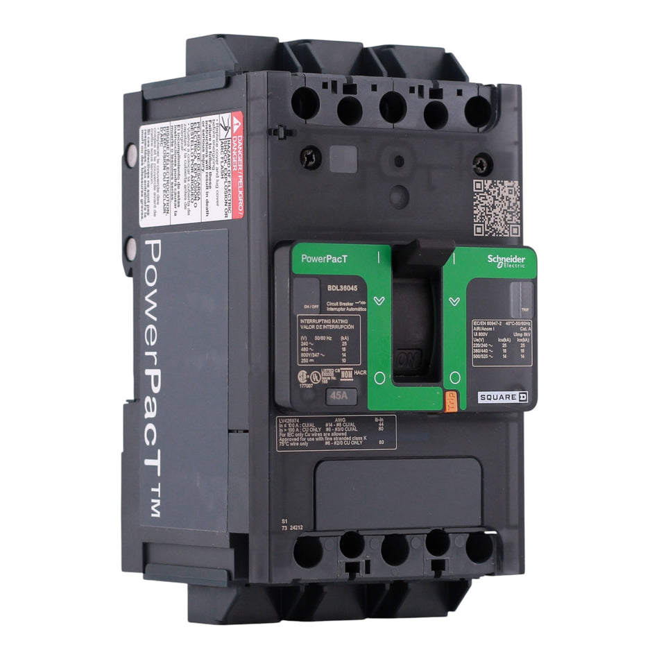 Square D PowerPacT B, BDL36045, 45A, 3P, 600Y/347VAC, 14kA, Unit Mount, Thermal Magnetic, Circuit Breaker