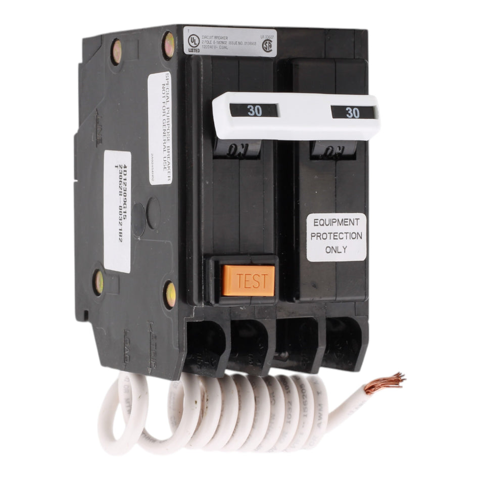 Eaton GFEP230 30A 120/240V 2-Pole GFCI Breaker for BR Loadcenters, Pigtail Neutral, Industrial Ground Fault Protection