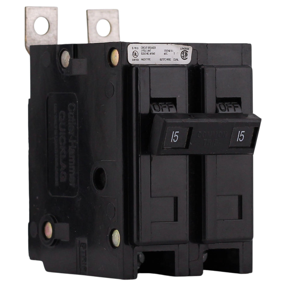 Eaton QB, QBHW2015, 15A, 2P, 120/240V, 22kA, Bolt-On, Quicklag, High-Interrupting, Thermal-Magnetic, Circuit Breaker
