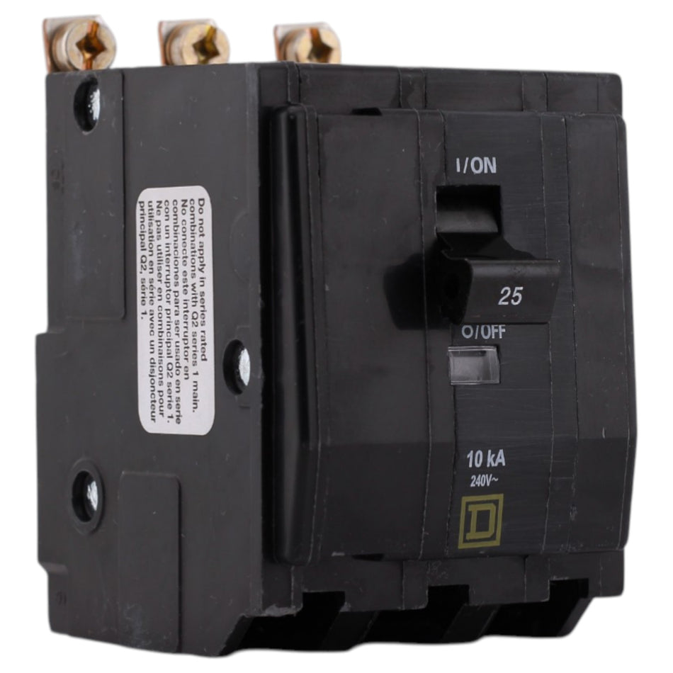 Square D QO, QOB325, 25A, 3P, 120/240V, Bolt-On, Circuit Breaker