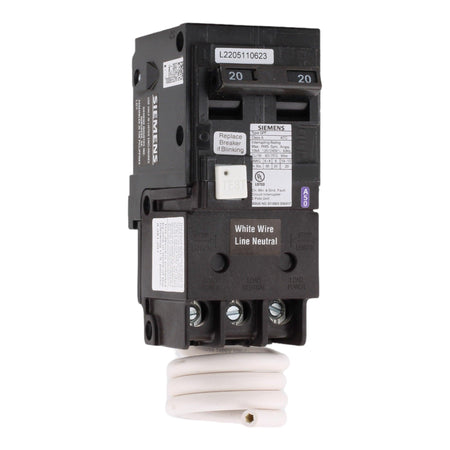 Siemens QF220A 20 Amp Double Pole 240V Pigtail-Neutral GFCI Ground Fault Circuit Breaker UL