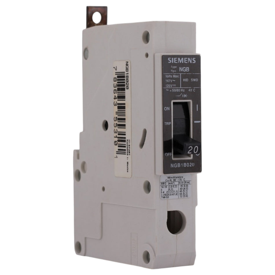 Siemens NGB, NGB1B020, 20A, 1P, 347V, 14kA, Bolt-On, MCCB, Circuit Breaker