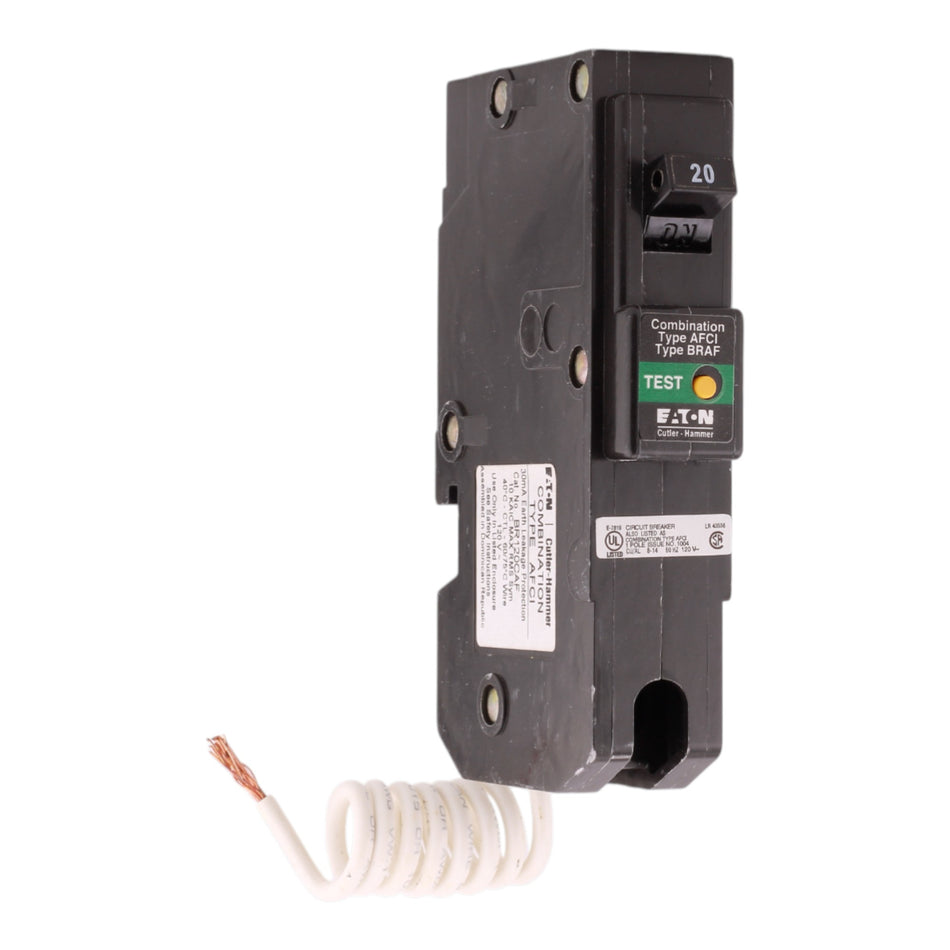Eaton BR120CAF 20A 1P 120/240V AFCI Pigtail Neutral Circuit Breaker