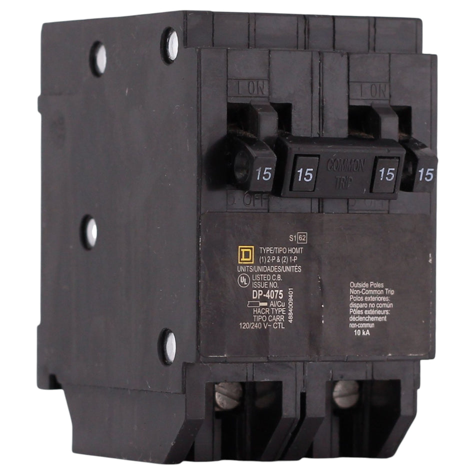 Square D Homeline, HOMT1515215, 15A, 4P, 120/240V, Quad Tandem, Plug-In, Circuit Breaker