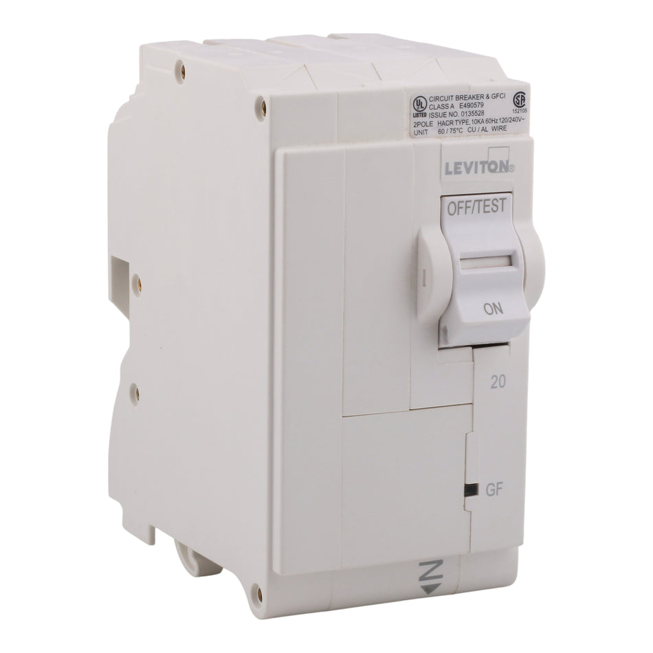 Leviton LB220-G 20A 2P 120/240V GFCI Plug-On Neutral Circuit Breaker