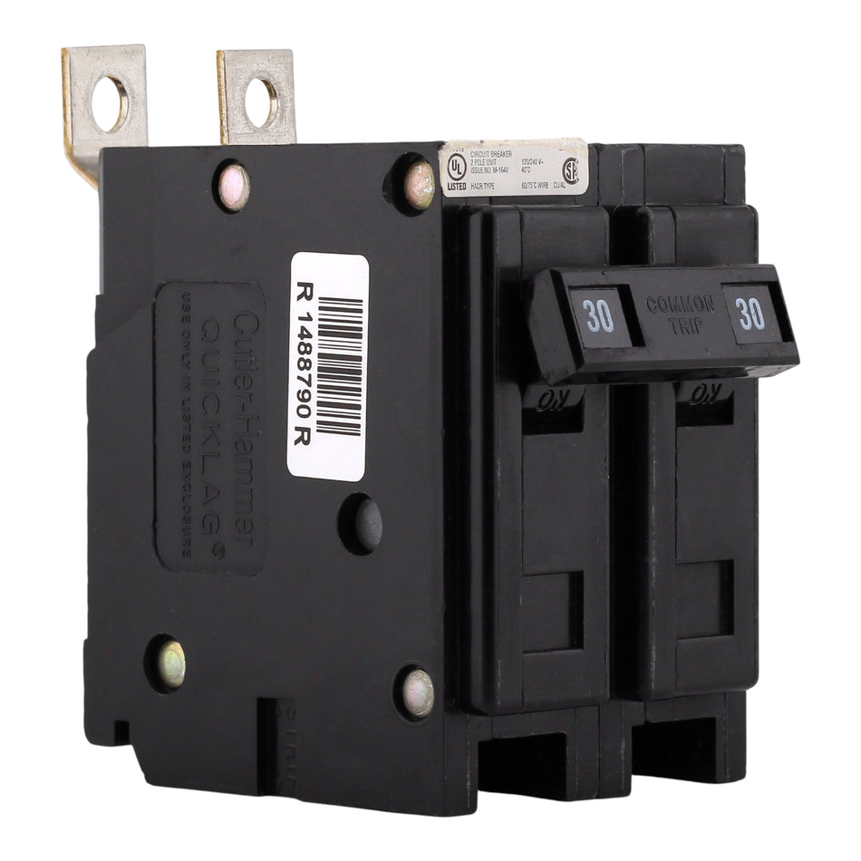 Eaton Quicklag QBHW2030 30A 2P 120/240V Thermal Magnetic Bolt-On Circuit Breaker