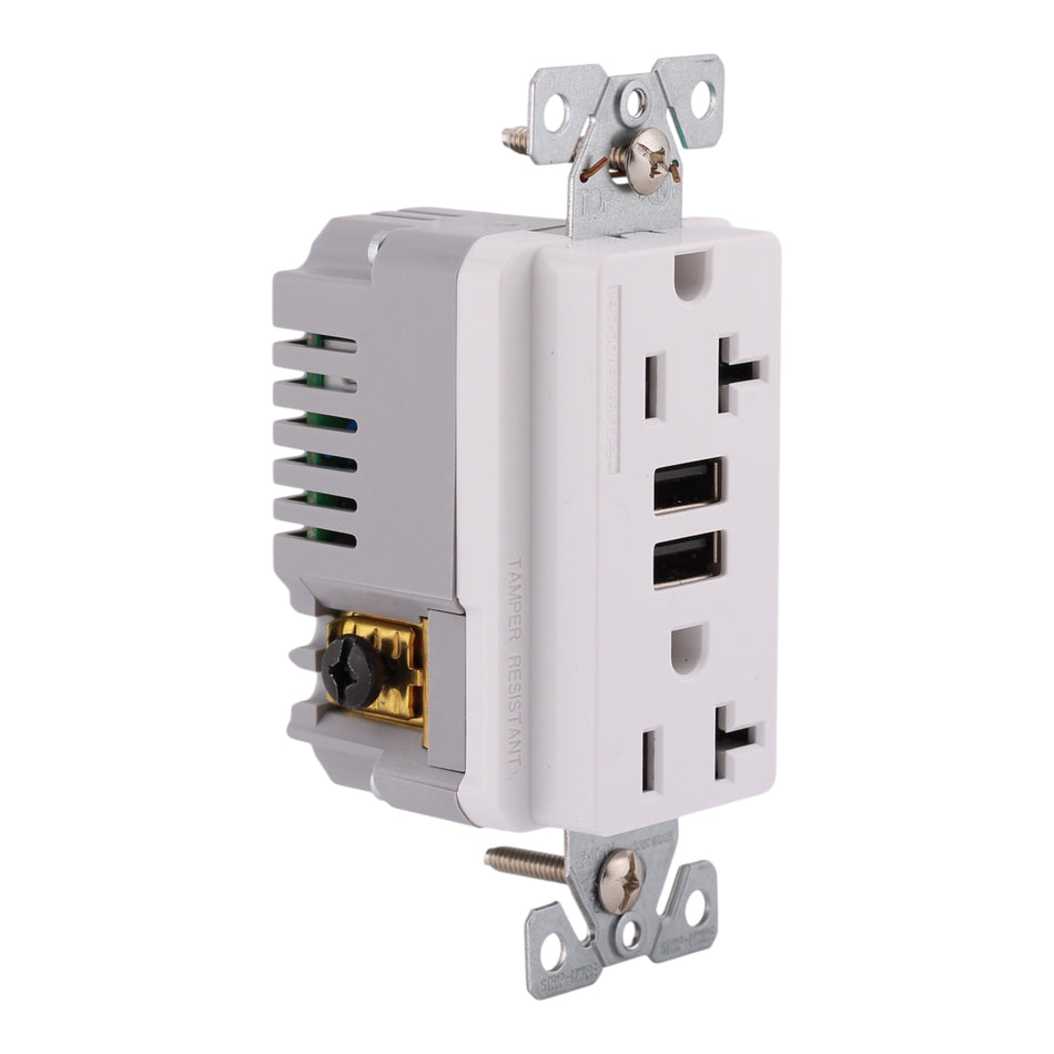 Eaton TR7766W-BOX, 20A, 125V, USB+Duplex Receptacle, TR, White