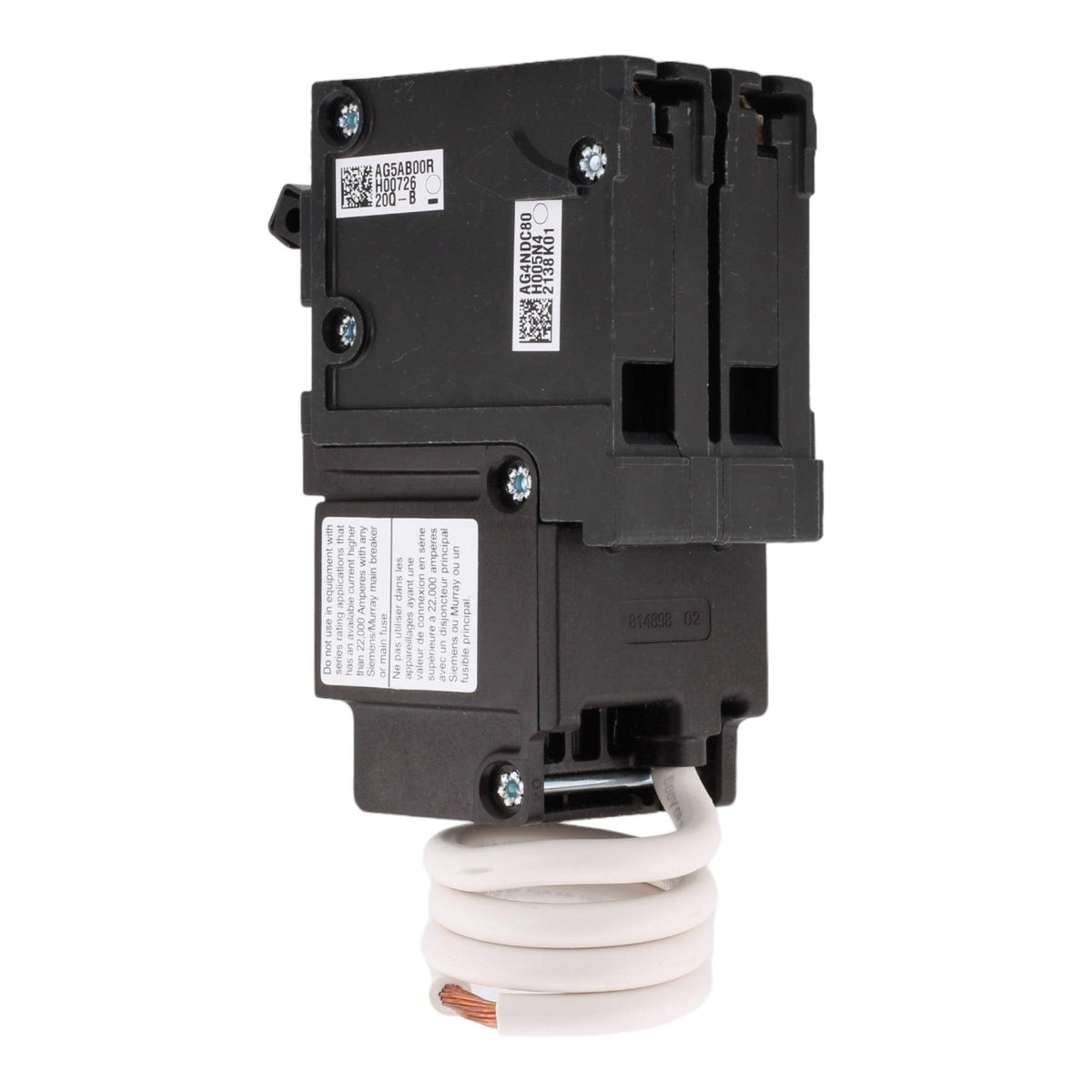 Siemens QF220A 20 Amp Double Pole 240V Pigtail-Neutral GFCI Ground Fault Circuit Breaker UL