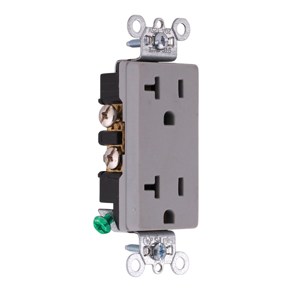 Pass & Seymour, 26352GRY, 20A, 125V, NEMA 5-20R, Decorator Duplex Receptacle, Gray