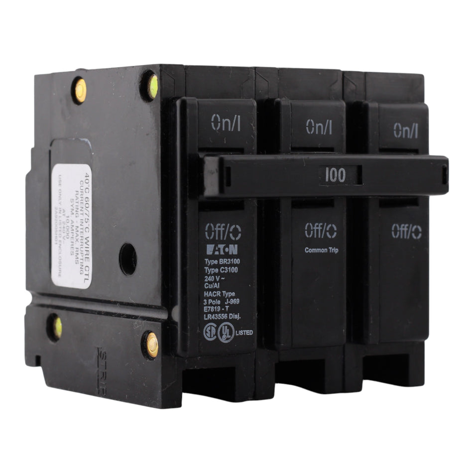 Eaton BR, BR3100, 100A, 3P, 120/240V, Thermal Magnetic, Circuit Breaker