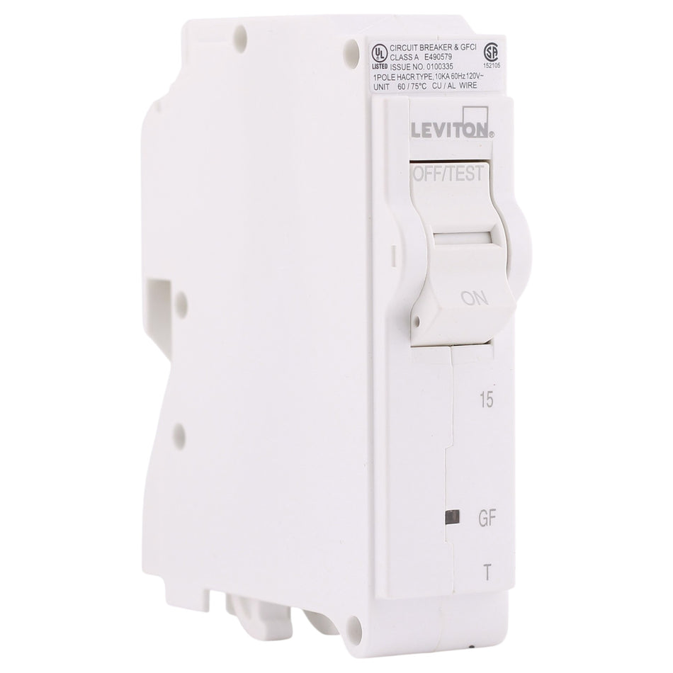 Leviton LB, LB115-GFT, 15A, 1P, 120V, GFCI, Plug-On Neutral, Circuit Breaker