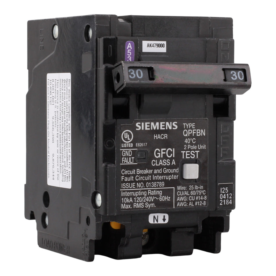 Siemens QP Q230GFN 30A 2P 240V GFCI Plug-On Neutral Circuit Breaker