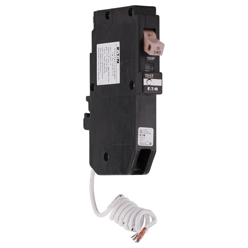 Eaton CH, CHFGFT115, 15A, 1P, 120/240V, GFCI, Pigtail Neutral, Circuit Breaker