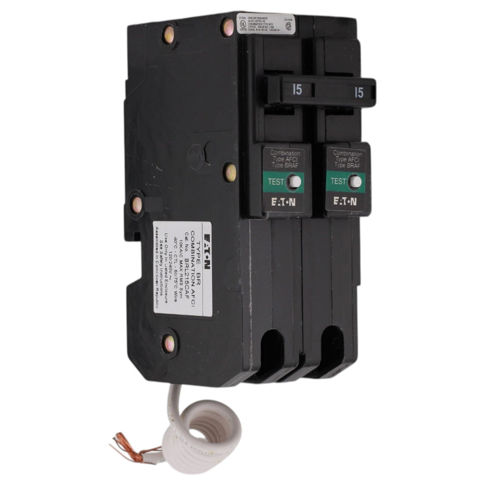 Eaton BR, BRL215CAF, 15A, 2P, 120/240V, AFCI, Pigtail Neutral, Circuit Breaker