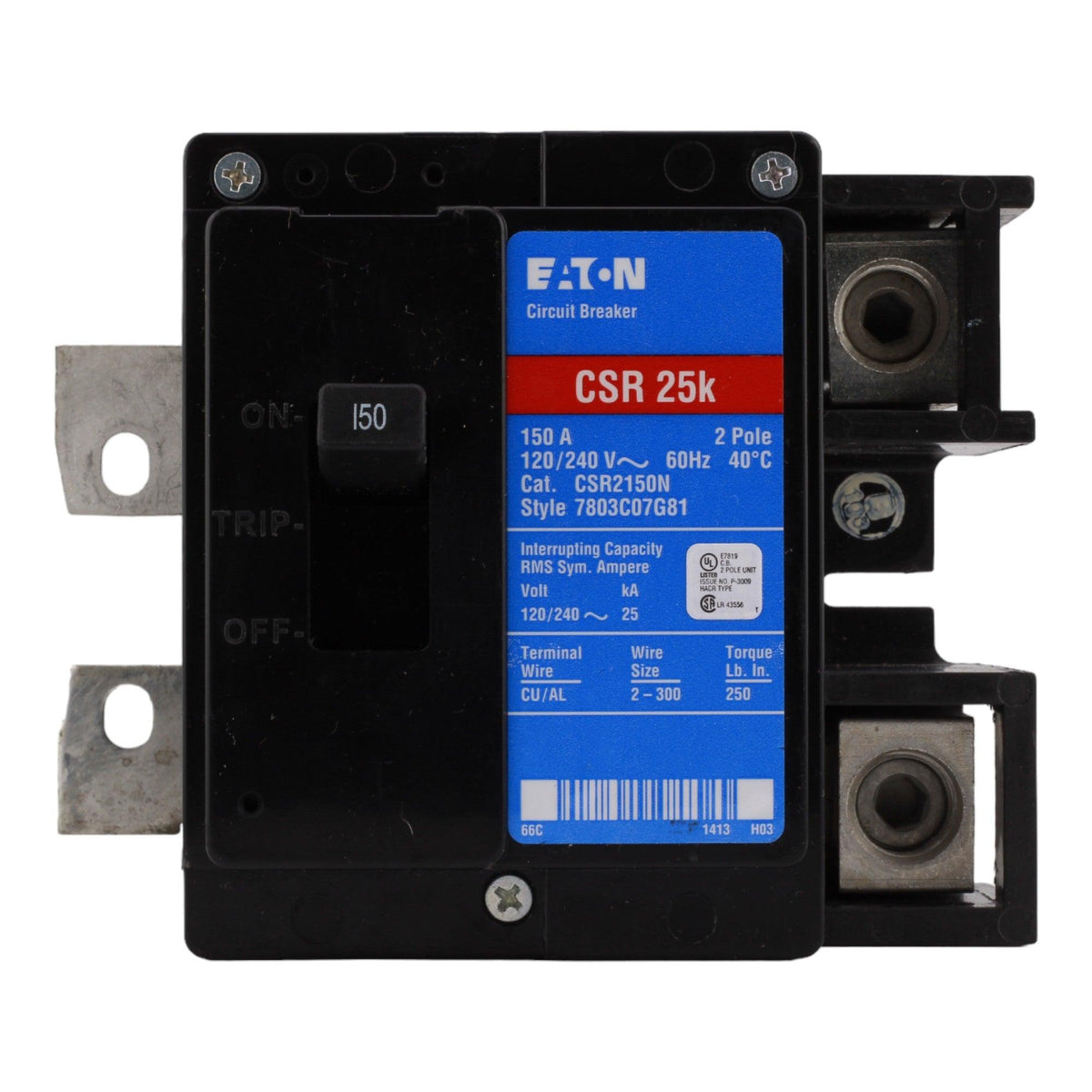 Eaton CSR2150N 150 Amp Main Circuit Breaker, Type CSR, 120/240V, Bolt-On, UL Listed