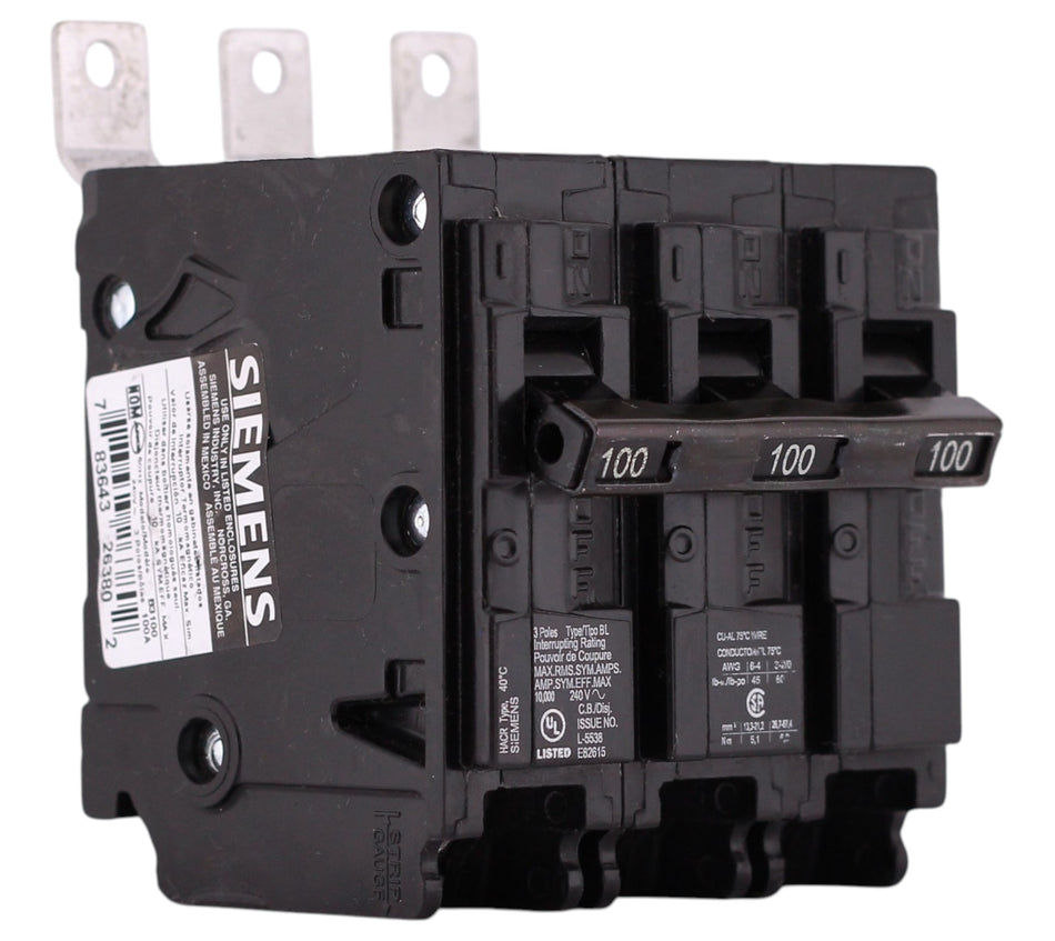 Siemens BL, B3100, 100A, 3P, 240V, Thermal Magnetic, Bolt-On, Circuit Breaker